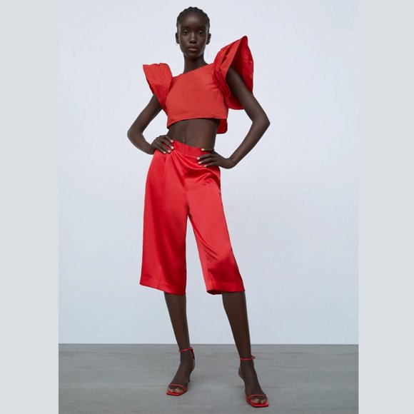 ZARA Crop Top with Ruffled Sleeves - Picture 4 of 11